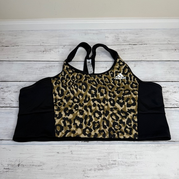 Adidas Women's Leopard Sports Bra - Black and Tan - Picture 1 of 3